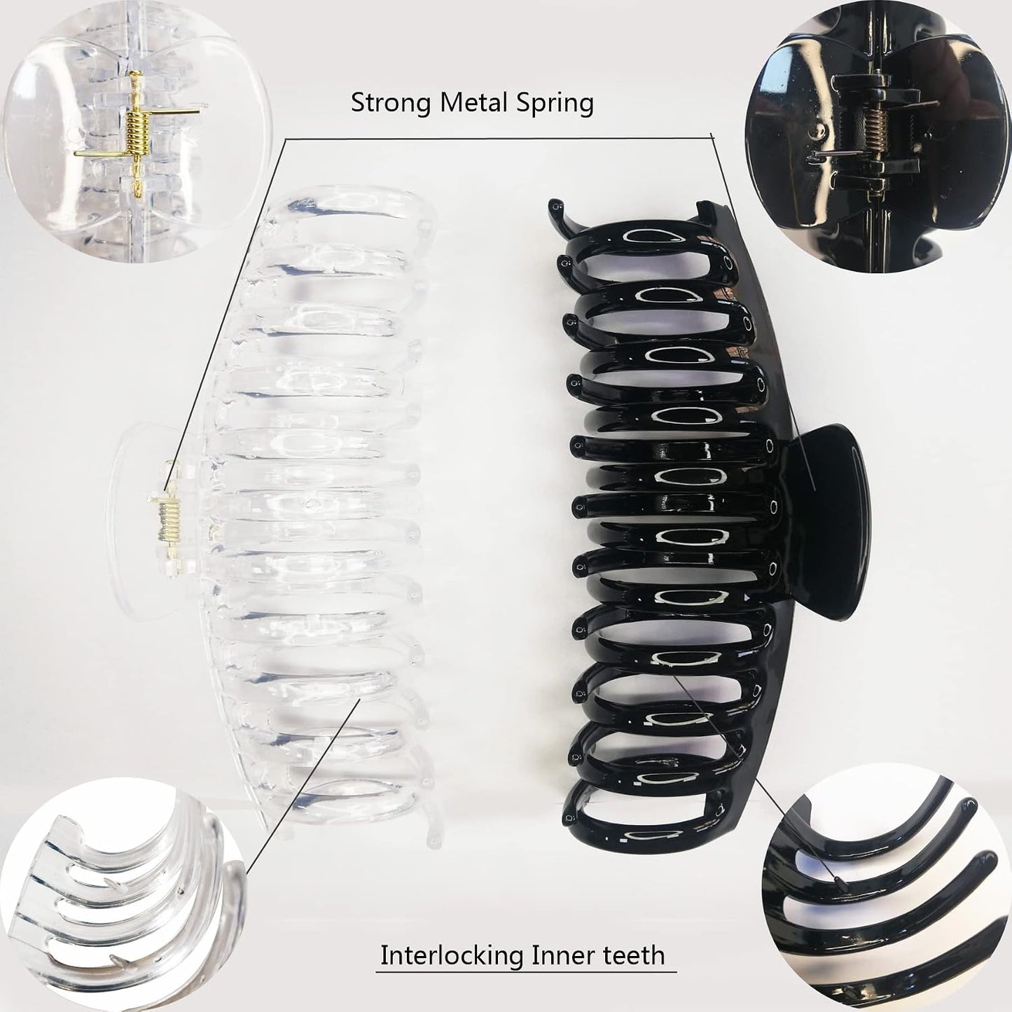 Jumbo Hair Clips for Thick Hair - Long Butterfly Accessories | 5.5 Inch, 2 Pack (Black & Clear)