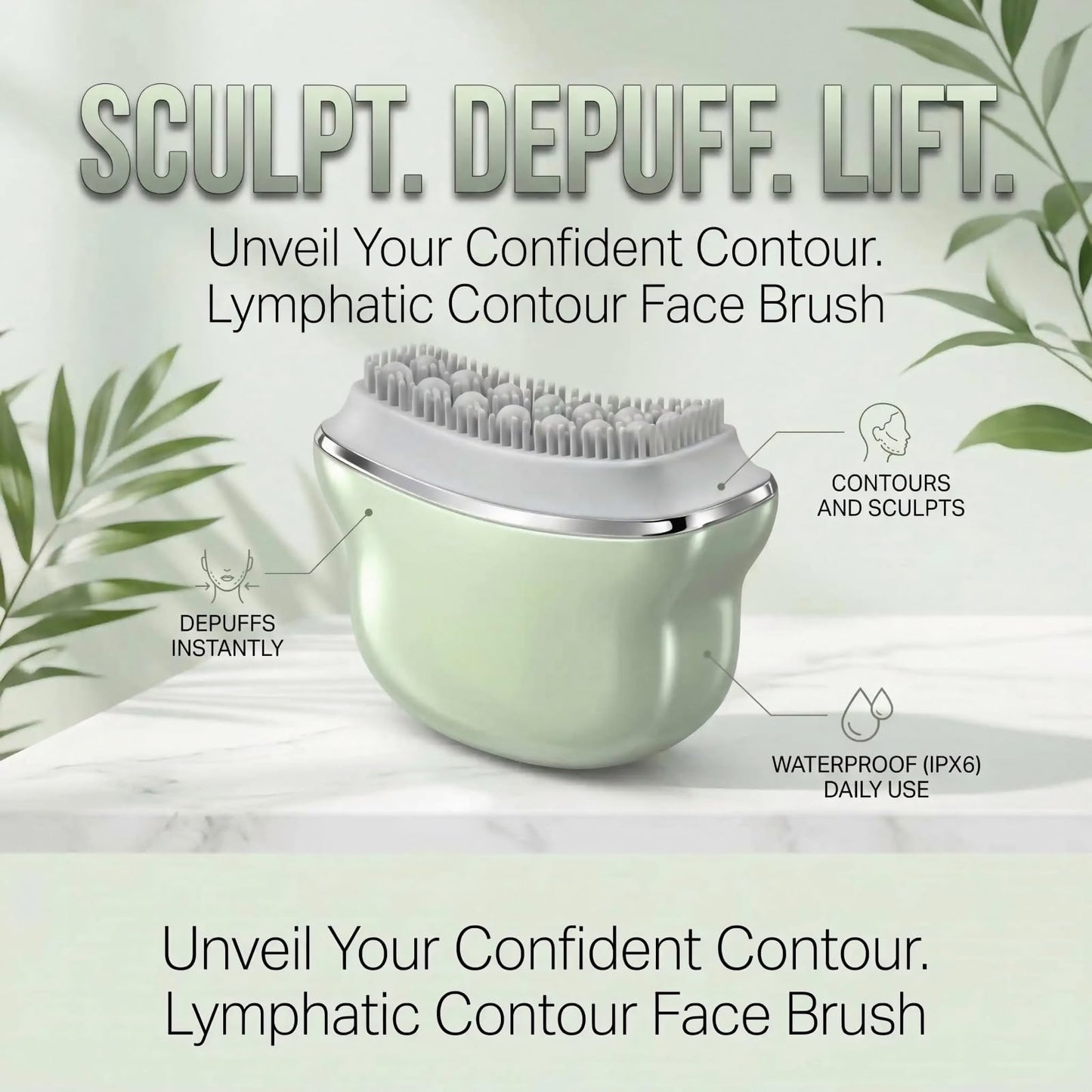 Lymphatic Drainage Face Brush, Silicone Facial Cleansing & Lymphatic Massager, Manual Scrubber for Depuffing & Jawline Sculpting, Silicone Bristles for Face Massage & Glowing Skin