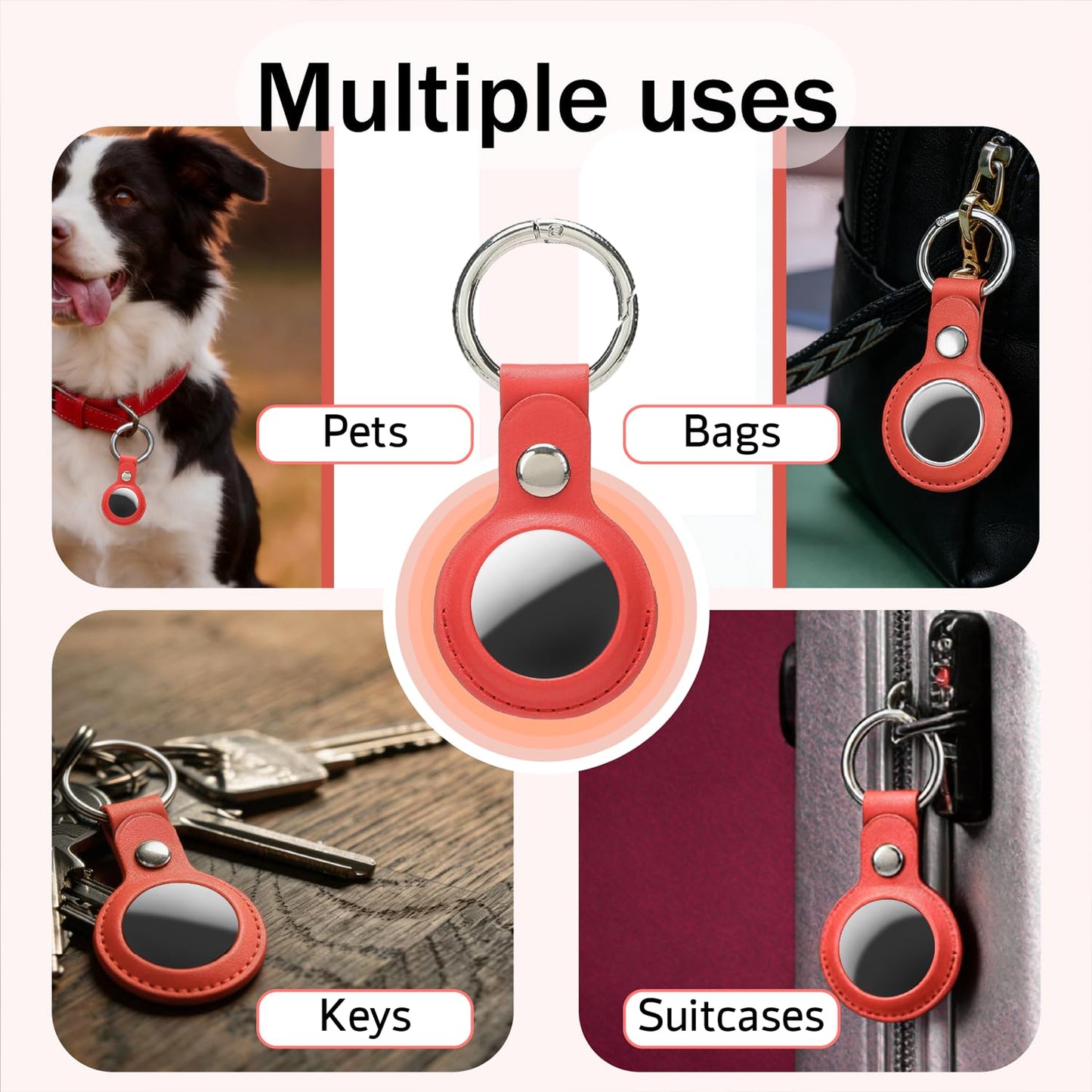 Compatible with Holder Case Keychain, for AirTag 2nd & 1st Generation Key Chain Ring Case Cover Red