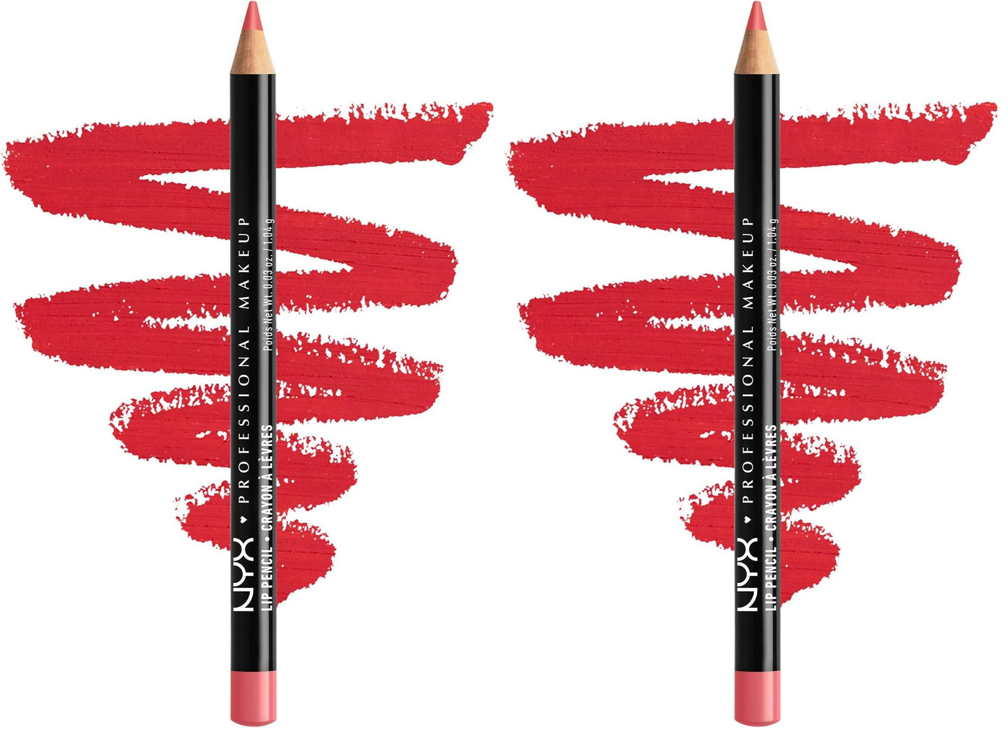 NYX PROFESSIONAL MAKEUP Slim Lip Pencil, Long-Lasting Creamy Lip Liner - Hot Red (Pack of 2)