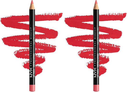 NYX PROFESSIONAL MAKEUP Slim Lip Pencil, Long-Lasting Creamy Lip Liner - Hot Red (Pack of 2)