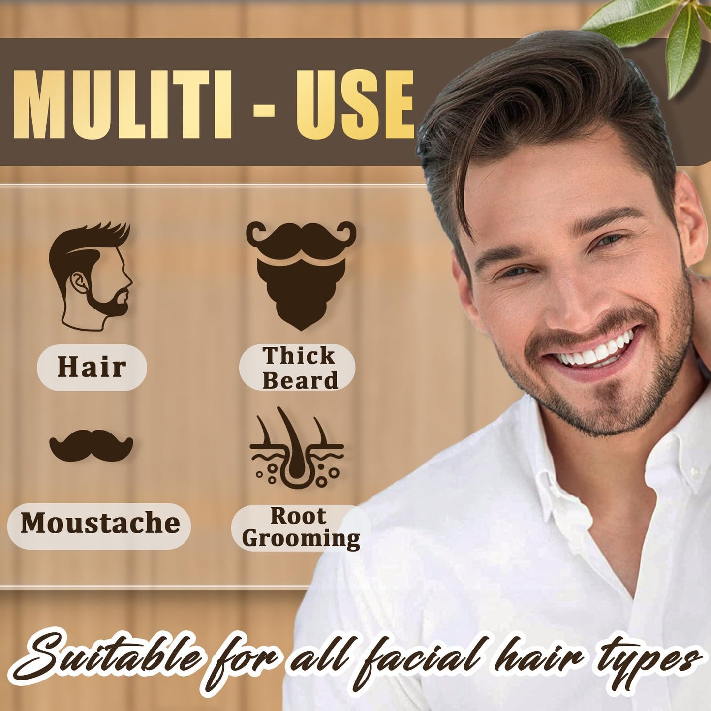 Beard Dye For Men, 10-Minute Instant Gray Coverage, 3 in 1 Brown Mens Beard & Mustache Dye Shampoo with 4-6 Weeks Lasting Color, Nourishing with Argan Oil & Noni Fruit, No-Mess Application 6.76 Fl Oz