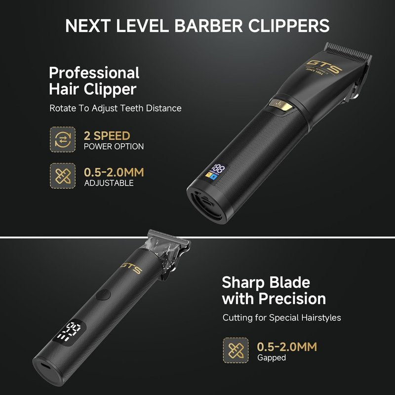 Professional Hair Clippers for Men - Cordless Hair Cutting Kit with LED Display & 15 Guide Combs