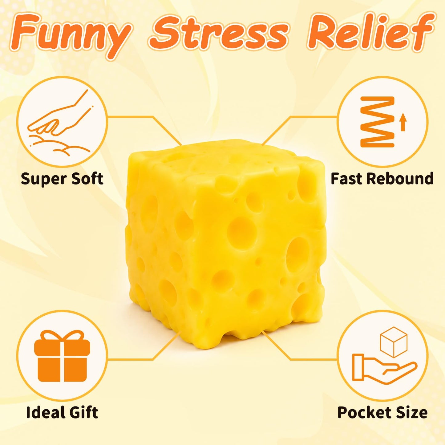 Cheese Squishy Slow Rising Squeeze Toy, Extra Soft Squishy Fidget Toy, Stress Relief Sensory Novelty Fidget Squishy Toy Gift for Kids and Adults
