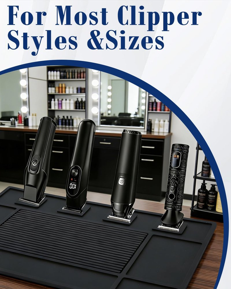 Lady Up Magnetic Barber Mat, 4 Strong Magnets Holder for Clippers, Anti-Slip Silicone Barber Station Mat for Barbershop Accessories, Heavy Duty Barber Mats for Clippers with Tools Slots