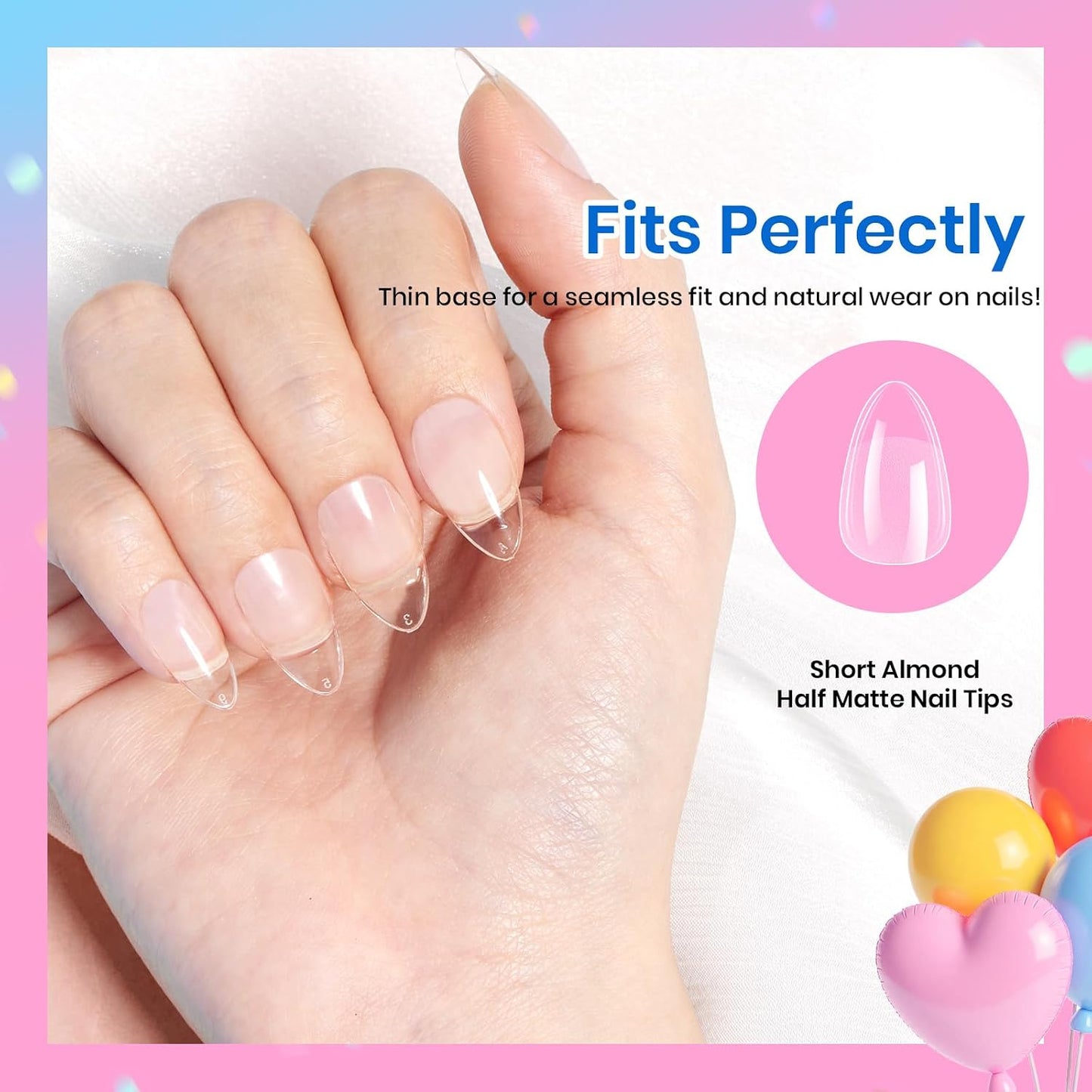 Beetles Gel Nail Tips - 576 Pcs Short Almond Acrylic False Nails | 12 Sizes, Easy DIY Press-On Extensions