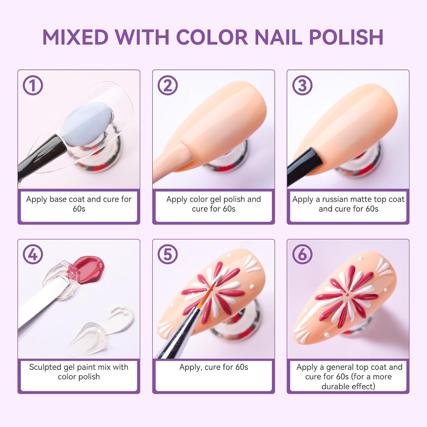 3D Gel Nail Art - Clear Painting Gels for Chrome Powder | No Wipe Sculpting & Carving Gels, 0.28 fl. oz