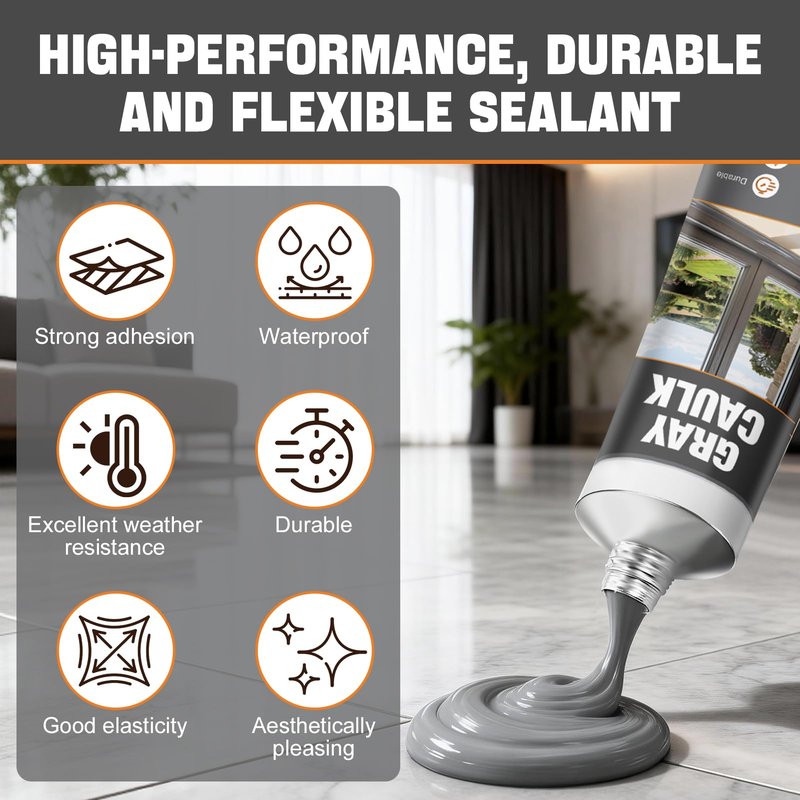 kuailaya Gray Caulk, Gray Silicone Caulk Grey Caulk Grey Caulking Waterproof Strong Elastic Adhesive Durable Excellent Sealing Ability for Bathrooms Kitchen Sinks Doors and Windows, 100ml