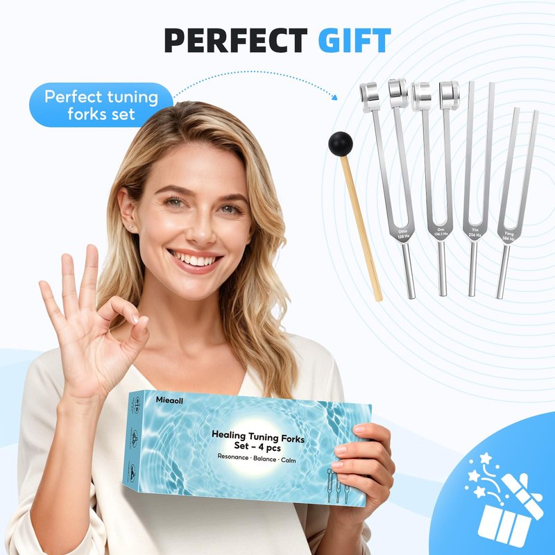 Tuning Forks for Healing, 128Hz 136Hz 256Hz 384Hz Tuning Fork Set for Meditation, Yoga and Chakra Energy Therapy, Perfect Healing Gift for Mom or Girlfriend on Mother's Day, Birthday
