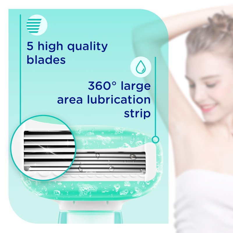 Women’s Razor Blades Refills Include 4 Cartridges, Extra Smooth 5-Blade Travel Razor Refills for Comfort Shaving, Green