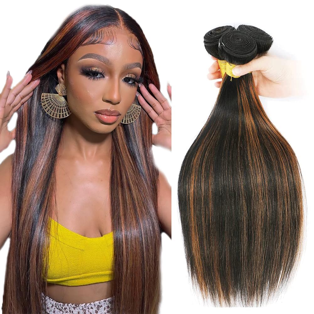 Ombre Straight Bundles Human Hair Brown Bundles 24 26 28 Inch 8A Grade Peruvian Virgin 3 Bundle Highlight Straight Hair Extensions 100g/Pc