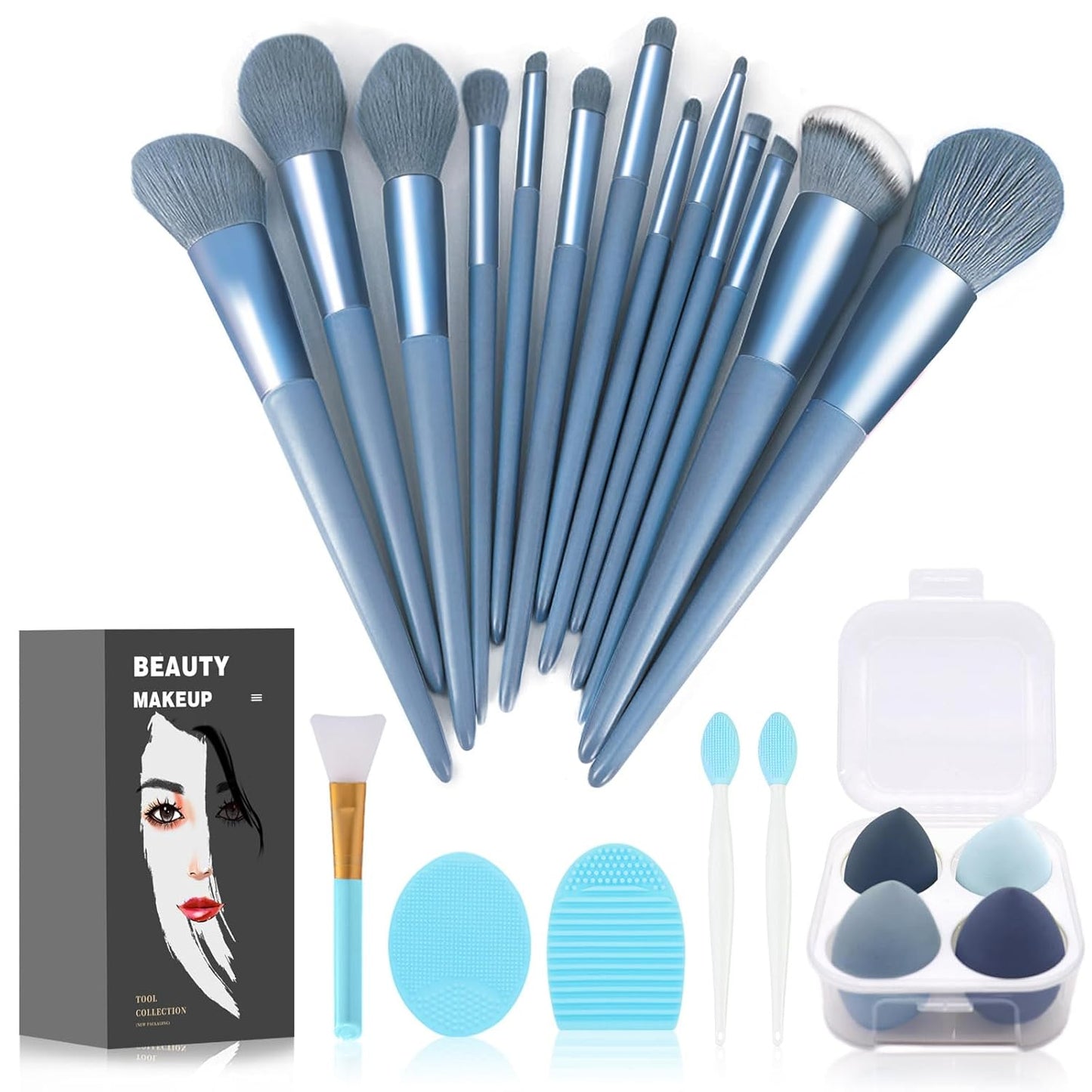 Makeup Brushes Set - 22 Pcs Professional Kit with Foundation & Eyeshadow Brushes | Green