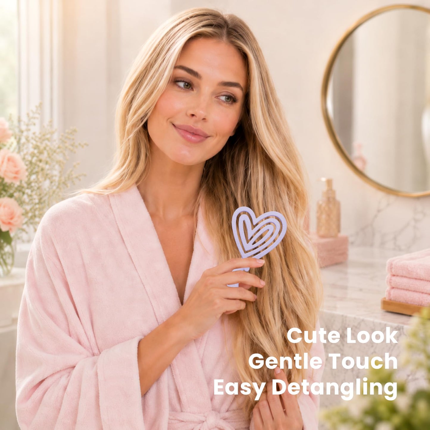 Biofriendly Mini Detangling Hair Brush for Wet & Dry Hair, Compact & Lightweight for On-the-Go Use, Gentle Flexible Bristles for Smooth Detangling, Heart-Shaped Design, Lilac Veil