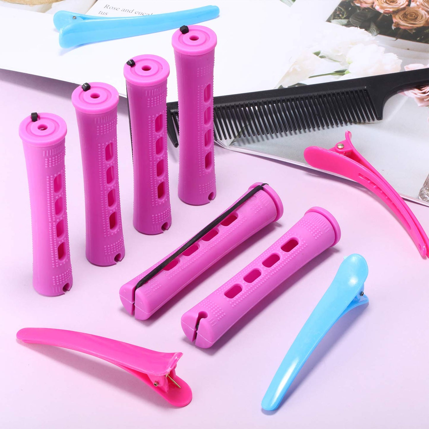 WILLBOND 60 Pcs Perm Rods - Plastic Curling Rollers for Long Hair Styling | 0.75 Inch, Purple