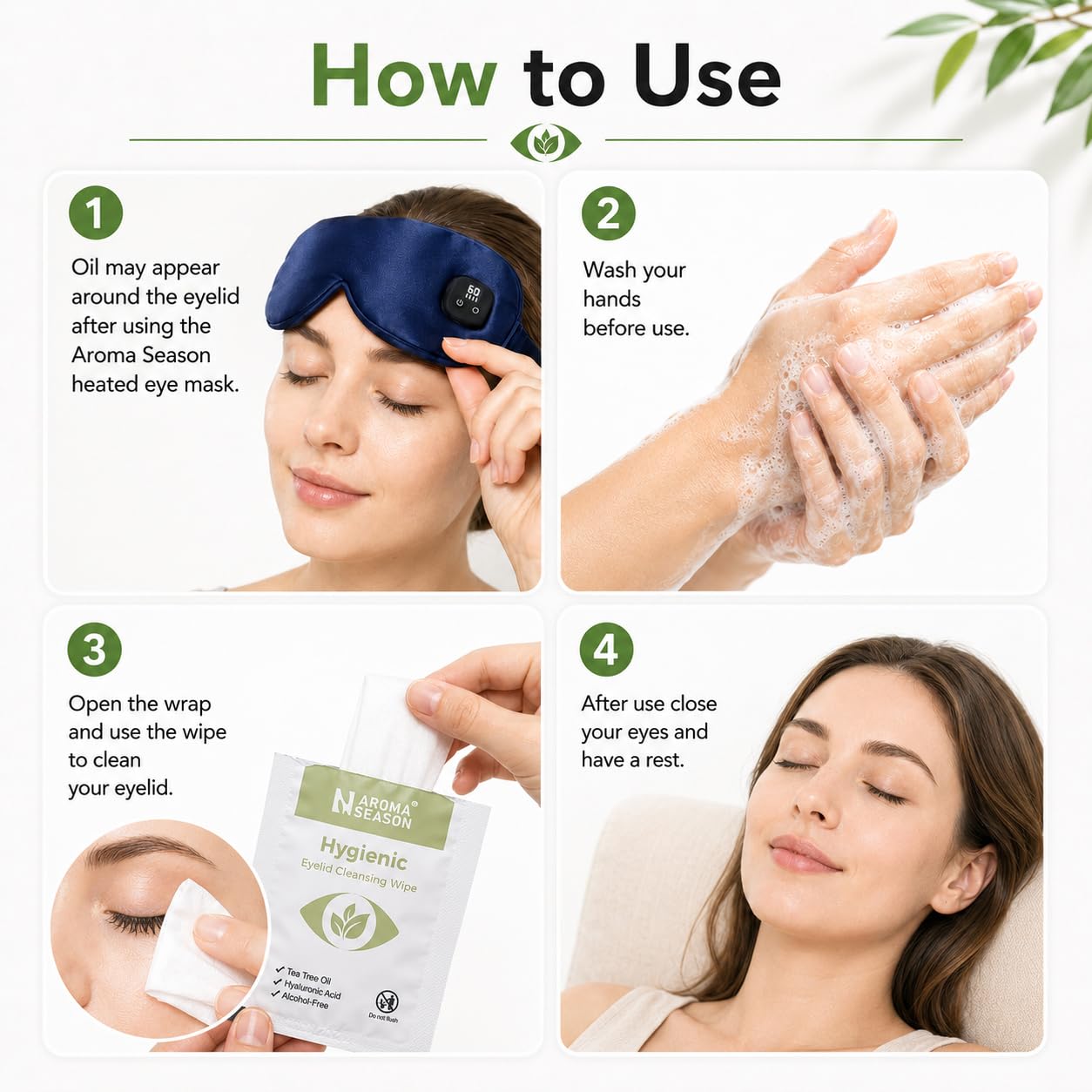 Aroma Season Eyelid Cleansing Wipes - Tea Tree Oil & Hyaluronic Acid, 100 Count | Alcohol-Free