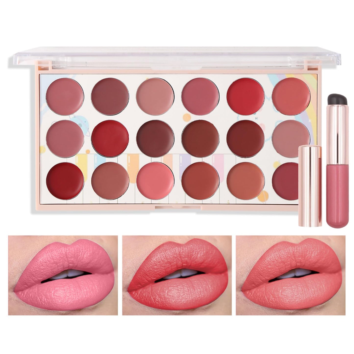 Joyeee Lip Gloss Palette, 18 Colors Dard Red Pink Nude Brown Lip Makeup Pallet Kit, Pro Women Lip Color Palette with Soft Silicon Brush, Lip Present Set for Teen Girl, Mum, Daughter, Friend, Sister