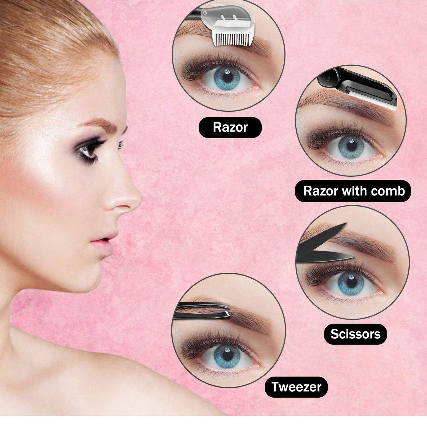 12PCS Eyebrow Trimmer Kit, Grooming Scissors, Face Razors,Eyelash Comb, Angled Brush, Brow Tweezers Set for Women