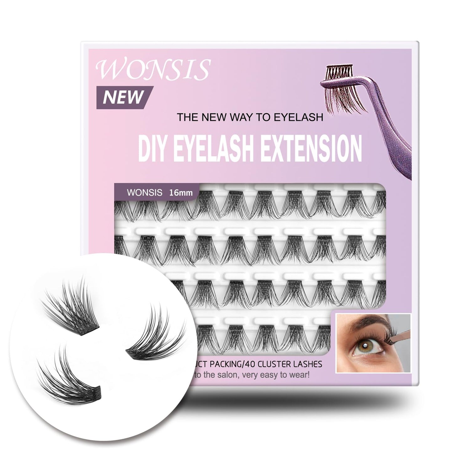 DIY Eyelash Extensions - Reusable Volume Lash Clusters for Natural Wispy Look | C Curl 14mm Pack