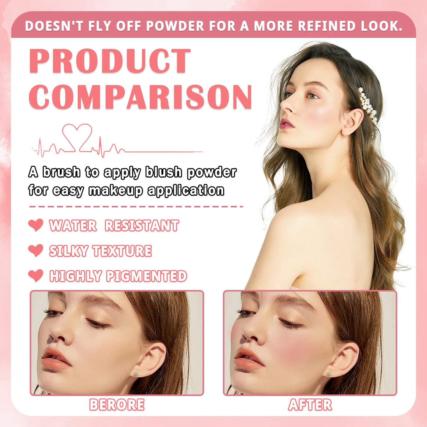 2Pcs 3 Colors Blush Palette for Cheeks with Make Up Brush,Face Matte Contour Blush Makeup Palette,Buildable Shimmer Facial Cheek Blusher Shades,Blendable Cosmetic Makeup Blush