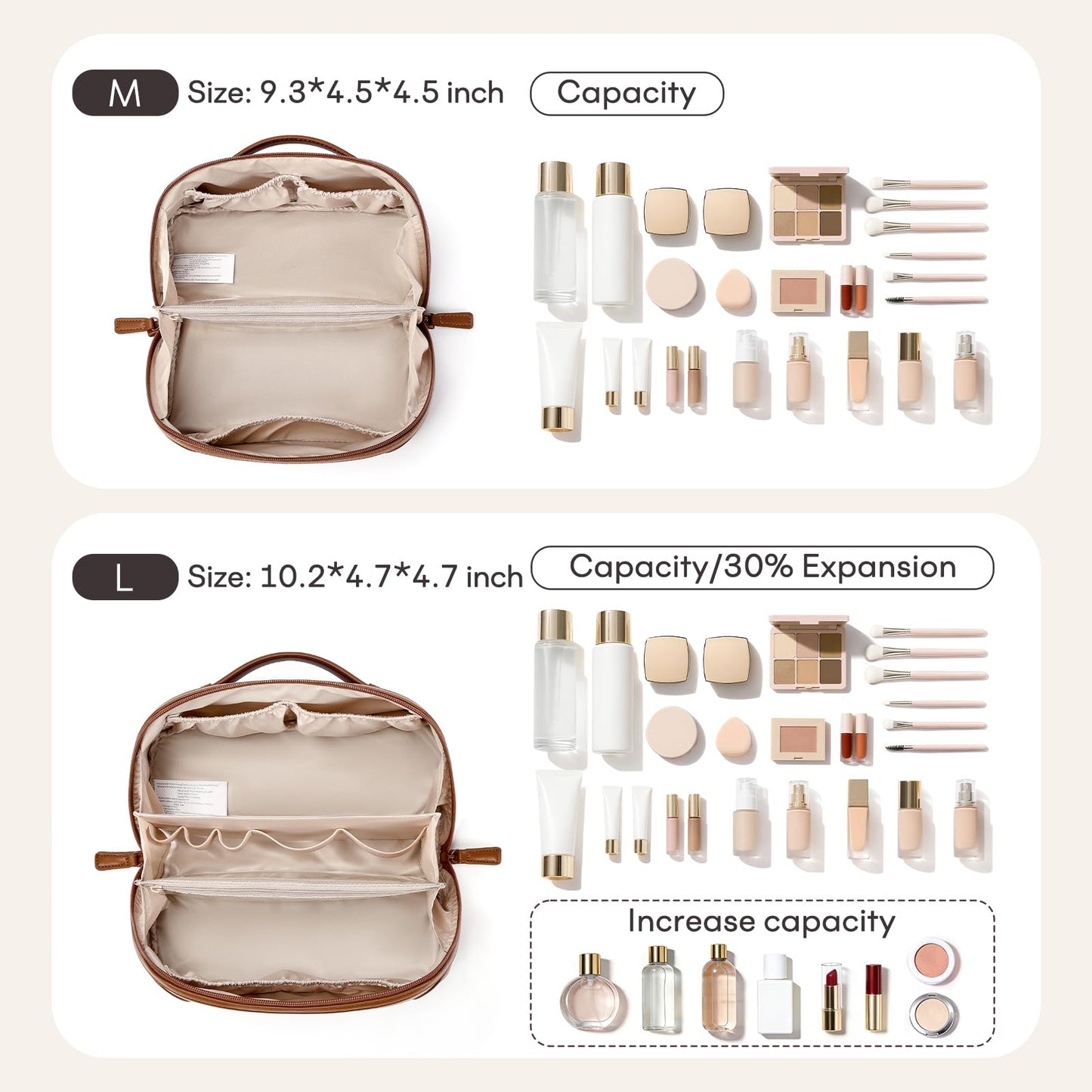 mibasies Travel Makeup Bag for Women, Large Capacity Waterproof PU Leather Flat Open Cosmetic Bag, Portable Toiletry Bag for Business Trip & Daily Use