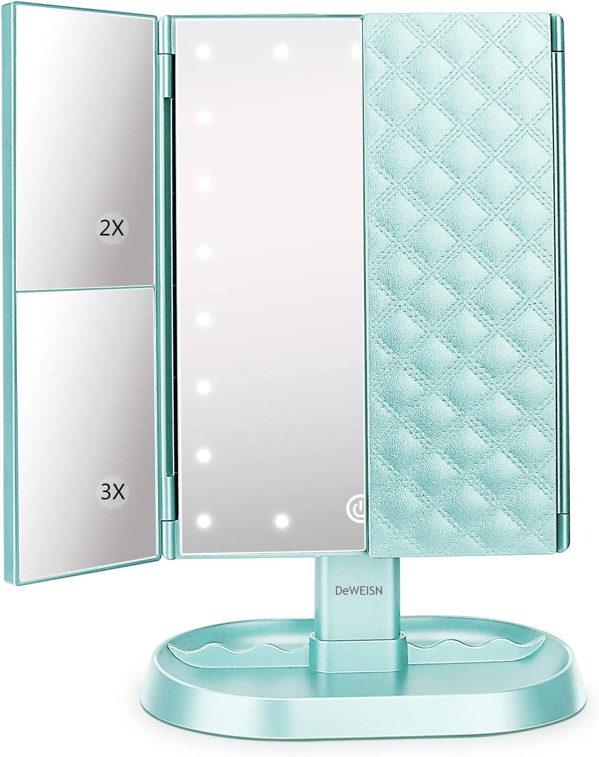 Trifold Lighted Vanity Makeup Mirror - 21 LED Lights, Touch Screen Dimming | 1x/2x/3x Magnification, Dual Power Supply