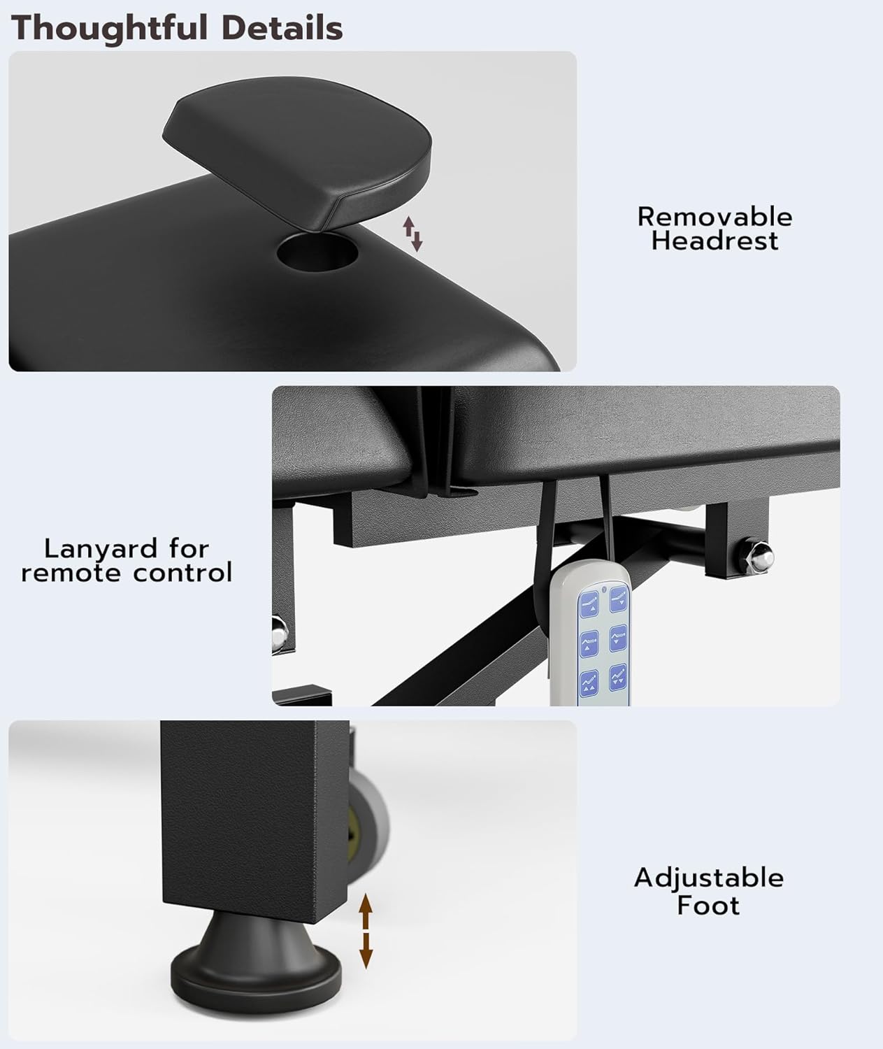 Electric Massage Table Bed - 3-Section Adjustable Therapy Table with Wheels & Stool | Black