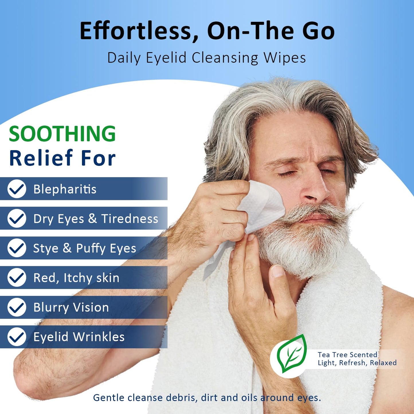 60PCs Eyelid & Lash Wipes with Hyaluronic Acid, Tea Tree Oil Eyelid Cleaser For Blepharitis, Itchy & Stye Eyes, Pre-Moistened Eyelid Wipes for Dry Eyes Relief, Daily Eye Cleanser for Sensitive Skin
