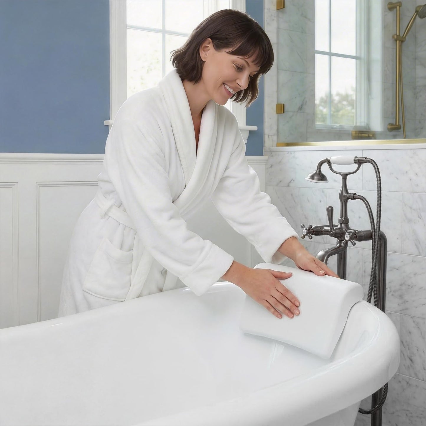 POPETPOP Bath Pillow for Tub - PU Wave Bath Pillow, White Bath Tub Pillows for Head and Neck, Waterproof Tub Pillow for Bathtub, Bath Accessories for Women Men Home, Hotel, Salon, Spa (11.59'' X 5.70'