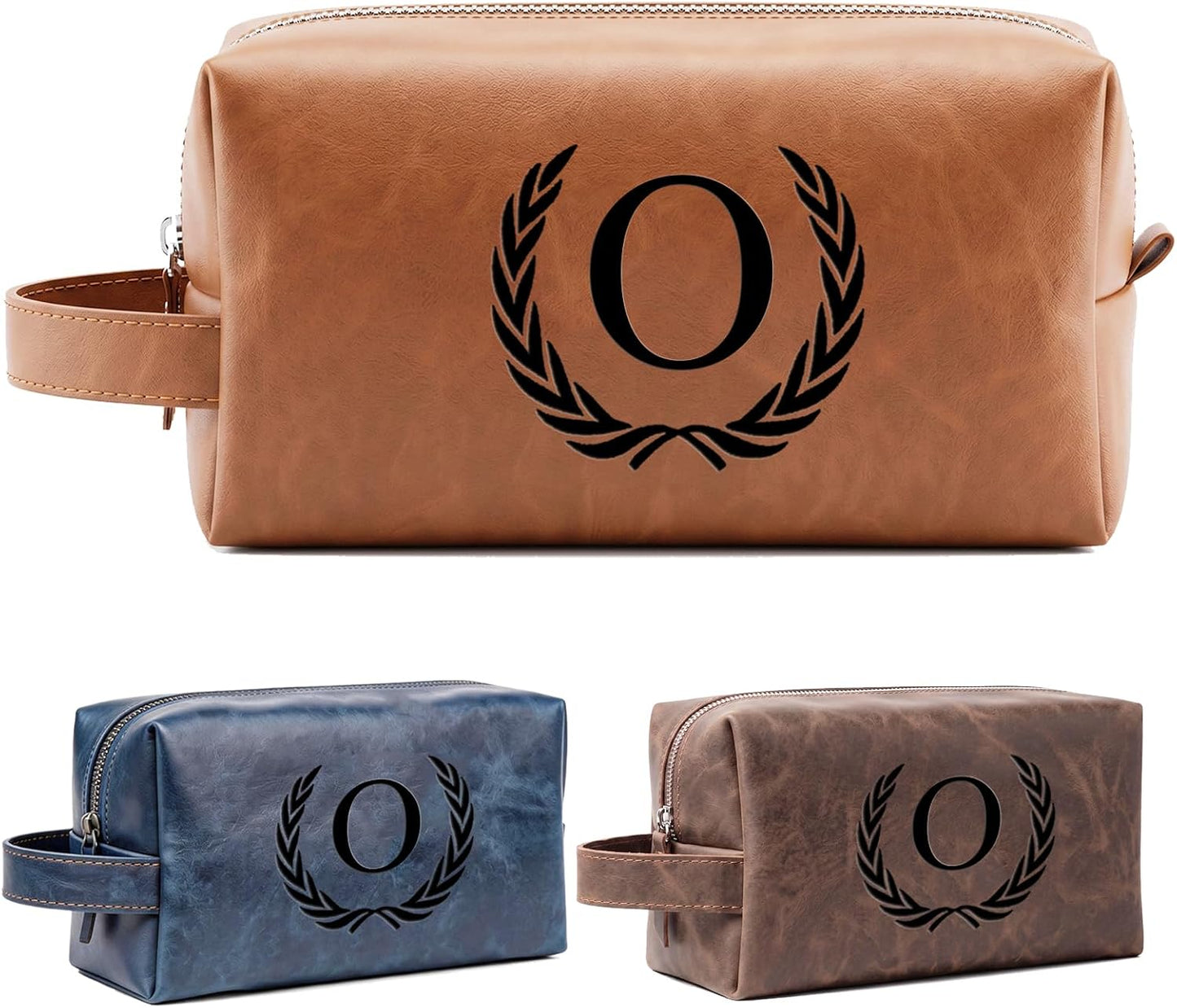 Personalized Leather Toiletry Bag for Men | Engraved Initial Waterproof Travel Bag - Dark Brown