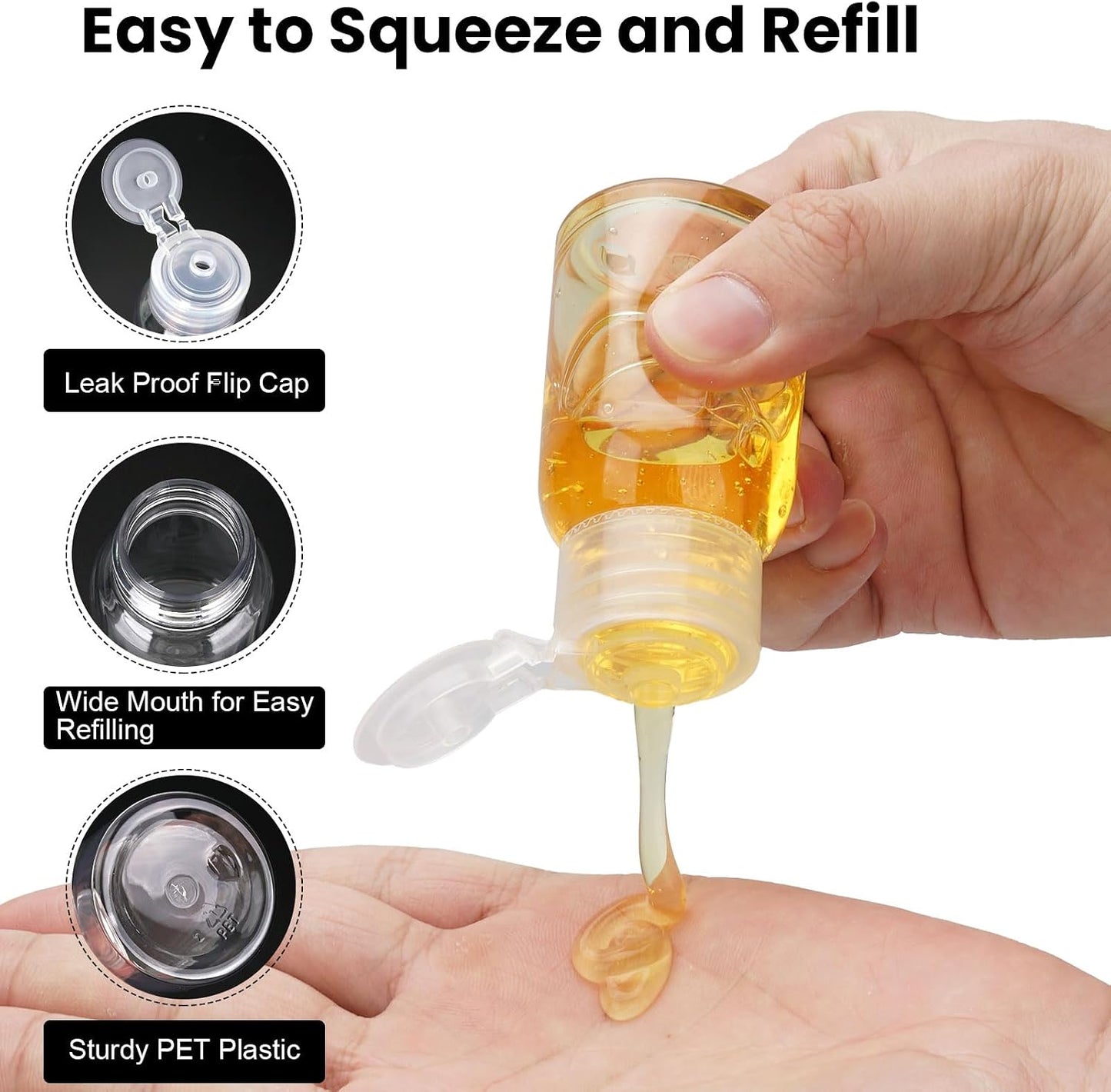 Travel Bottles for Toiletries - 6 Pack Leak Proof 2.2oz Containers | TSA Approved Squeeze Bottles for Shampoo & Conditioner