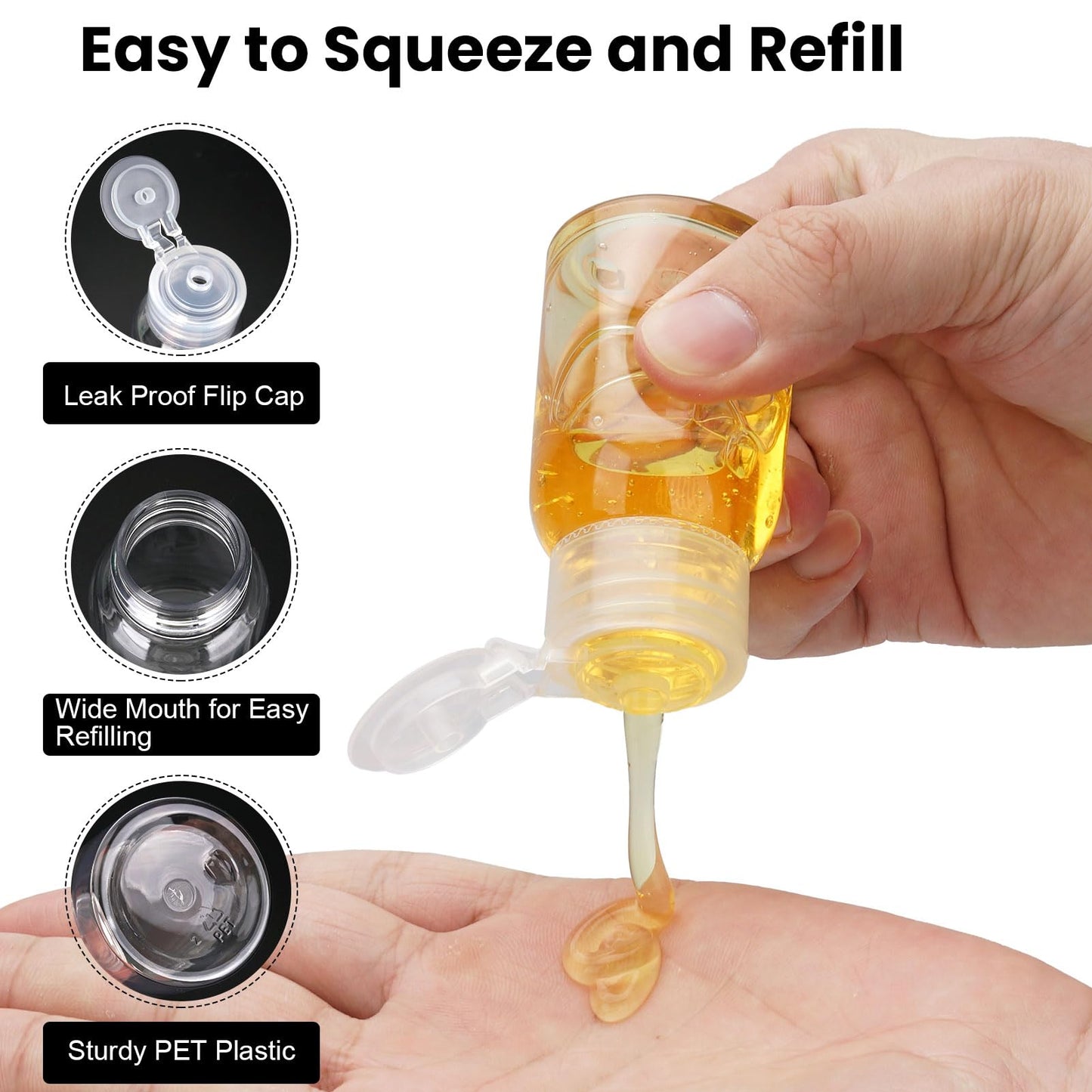 Decorniqu Travel Bottles for Toiletries 6 Pack 2.2oz/65ml Leak Proof Travel Size Toiletries Wide Mouth Containers TSA Approved Squeeze Bottles with Flip Cap for Shampoo Conditioner Body Wash(Clear)