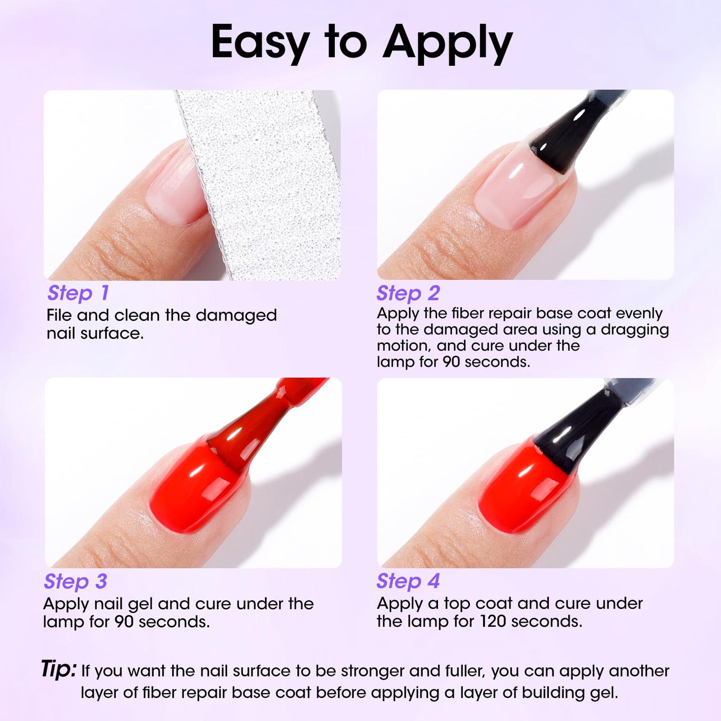 GELLEN Gel Base Coat Nail Polish- 15ml No Wipe Base Coat Gel Polish，Fiber Glass Nail Strengthener for Repair Broken Damaged Thin Weak Nails