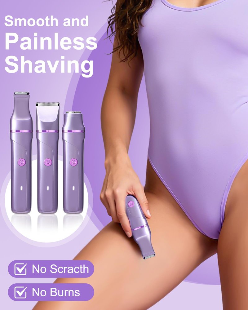 Bikini Trimmer for Women, Electric Razor for Pubic Hair, Women's Foil Shaver,Rechargeable Shaver Removal with Snap-in Ceramic Blades,IP7X Washable Head,Wet and Dry Use,Purple