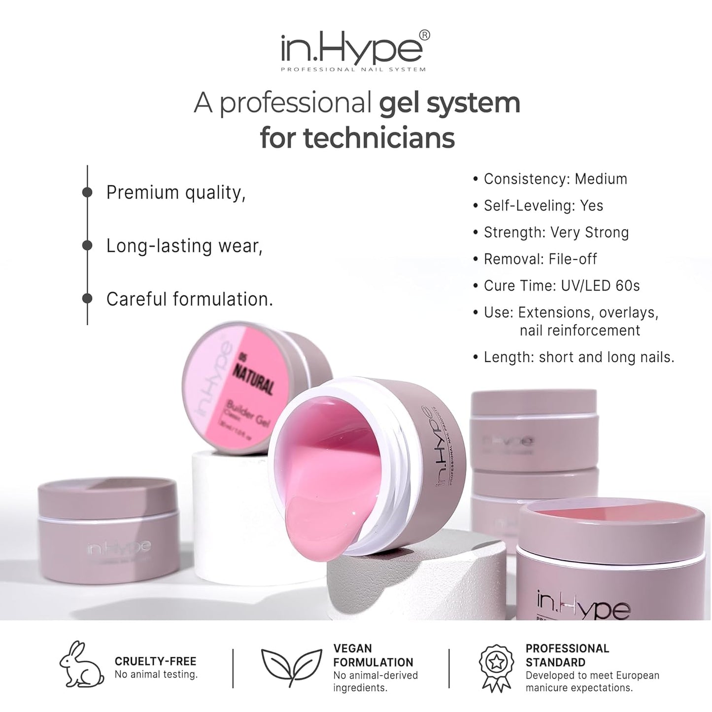 Professional Hard Builder Gel for Nail Extensions - UV/LED Formula | Baby Pink #3