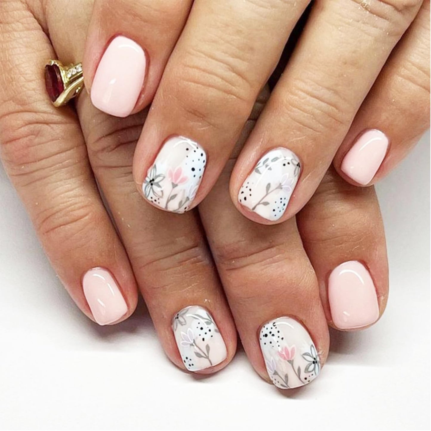 French Tip Press-On Nails - Short Square Acrylic Full Cover | 24pcs Reusable Nude Design for Women