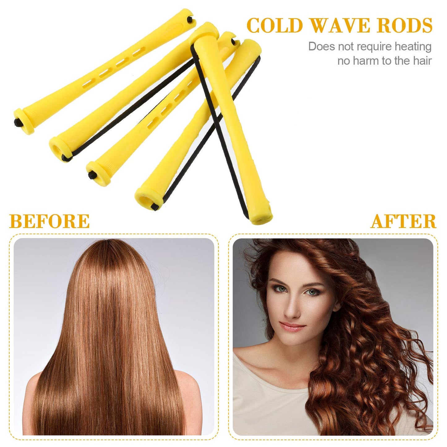96 Pcs Hair Perm Rods - Plastic Cold Wave Curlers for Short & Long Hair | Heatless Roller with 2 Steel Pintail Combs (0.28 Inch, Yellow)