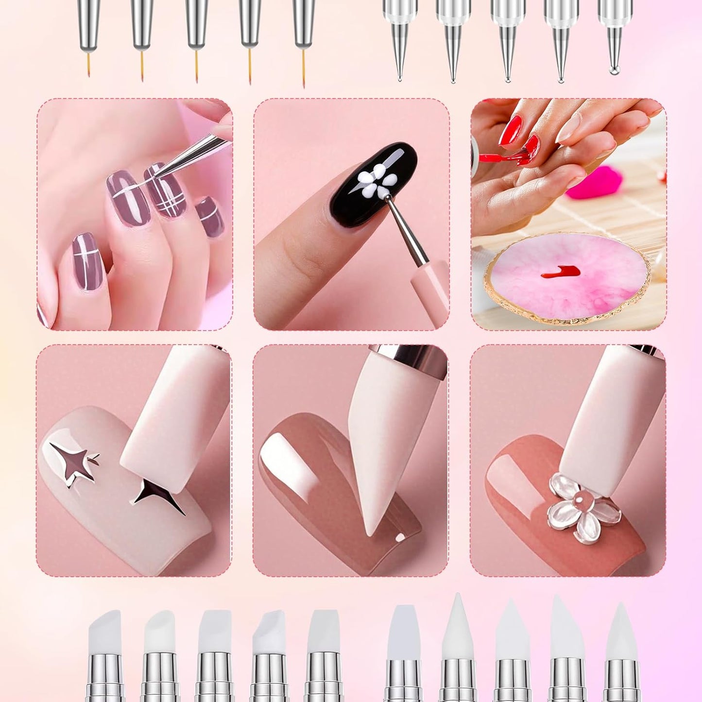 BESARME 11-Piece Nail Art Tools Set - Palette, Sculpture Pens & Dotting Pens for DIY Home Salon