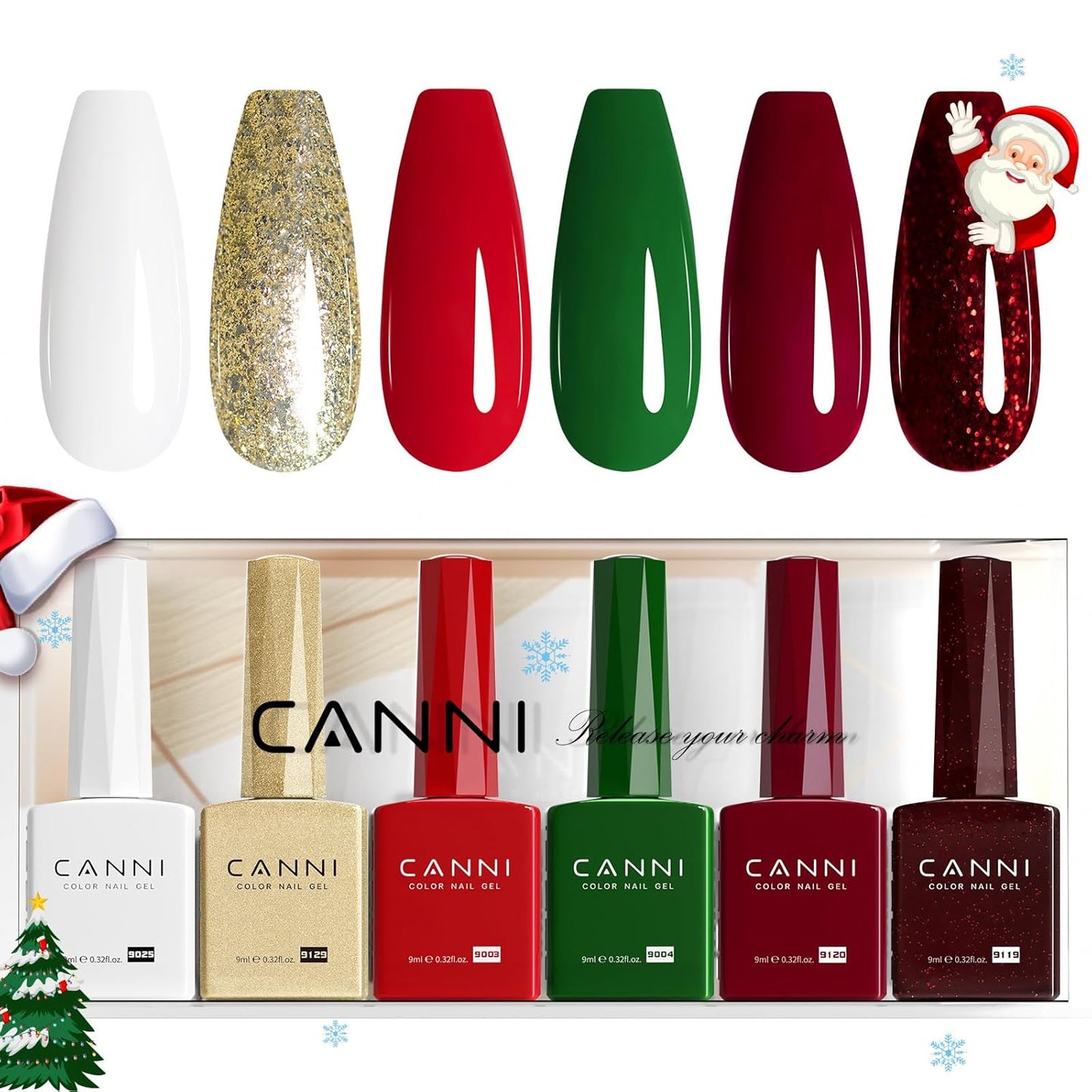 CANNI Gel Nail Polish Set - 6 Pcs 9ml Glitter & Solid Colors | Christmas & New Year's DIY Kit for Home Use