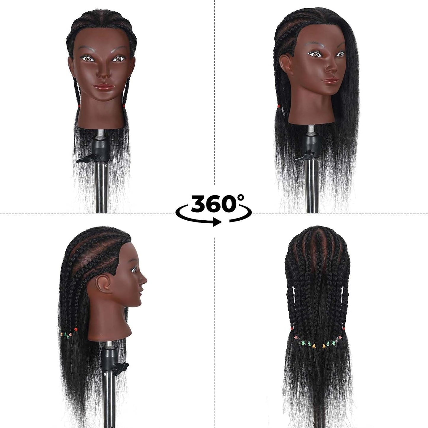 Realistic Human Hair Mannequin Head - 100% Real Hair for Cosmetology Practice | 16 Inch with Table Clamp Stand