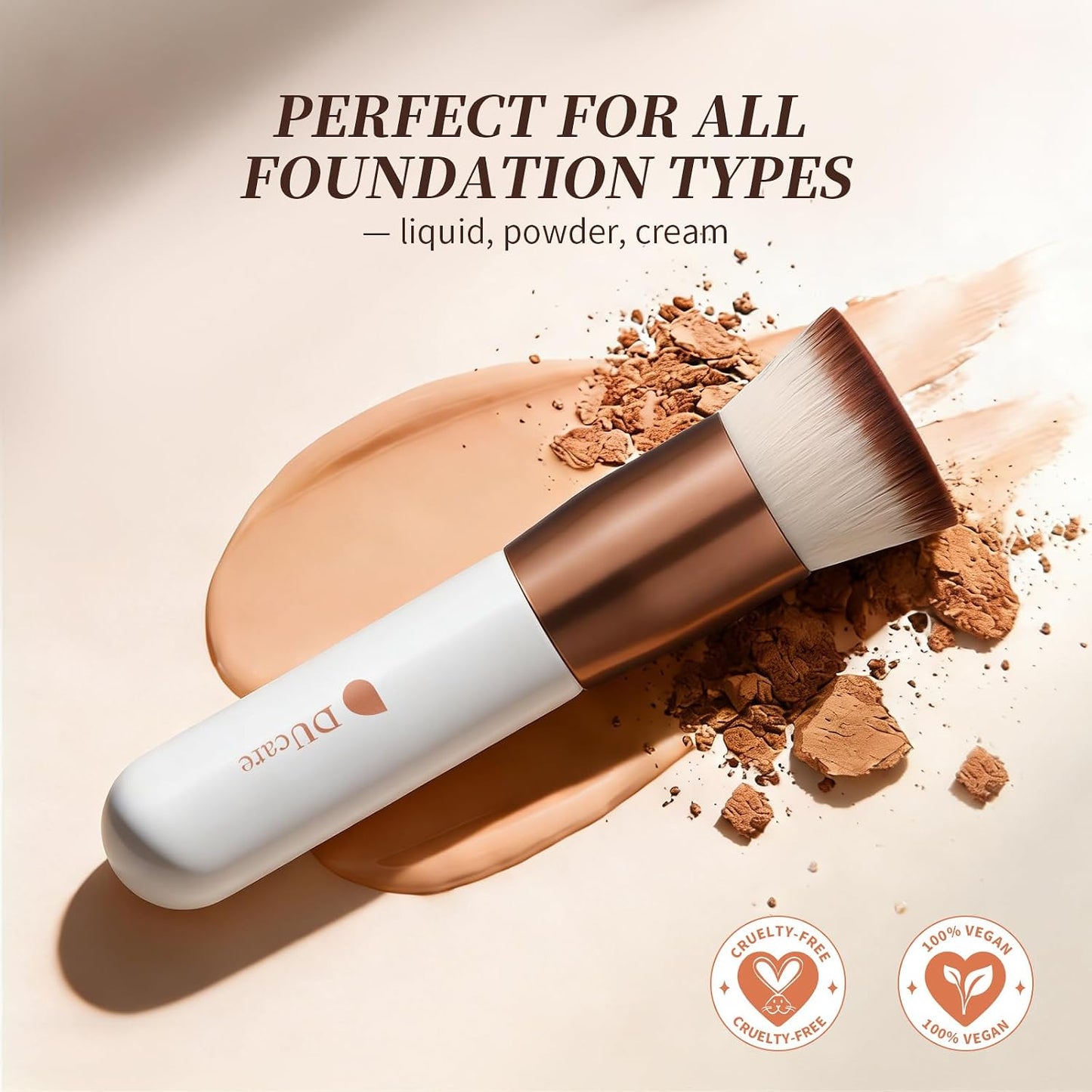 DUcare Large Flat Top Kabuki Foundation Brush Set - 3 Premium Brushes for Liquid, Cream & Powder Makeup | Buffing & Blending
