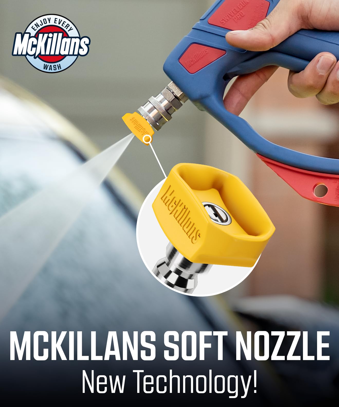 McKillans® 2026 Soft Pressure Washer Nozzle Tips - Fast Rinse - New Spray Angles 60° 50° 40° 25° 15° - Easy-Grip Design - 304 Stainless Steel - 1/4" Quick Connect - Power Washer Tips Set (2.5 Orifice)