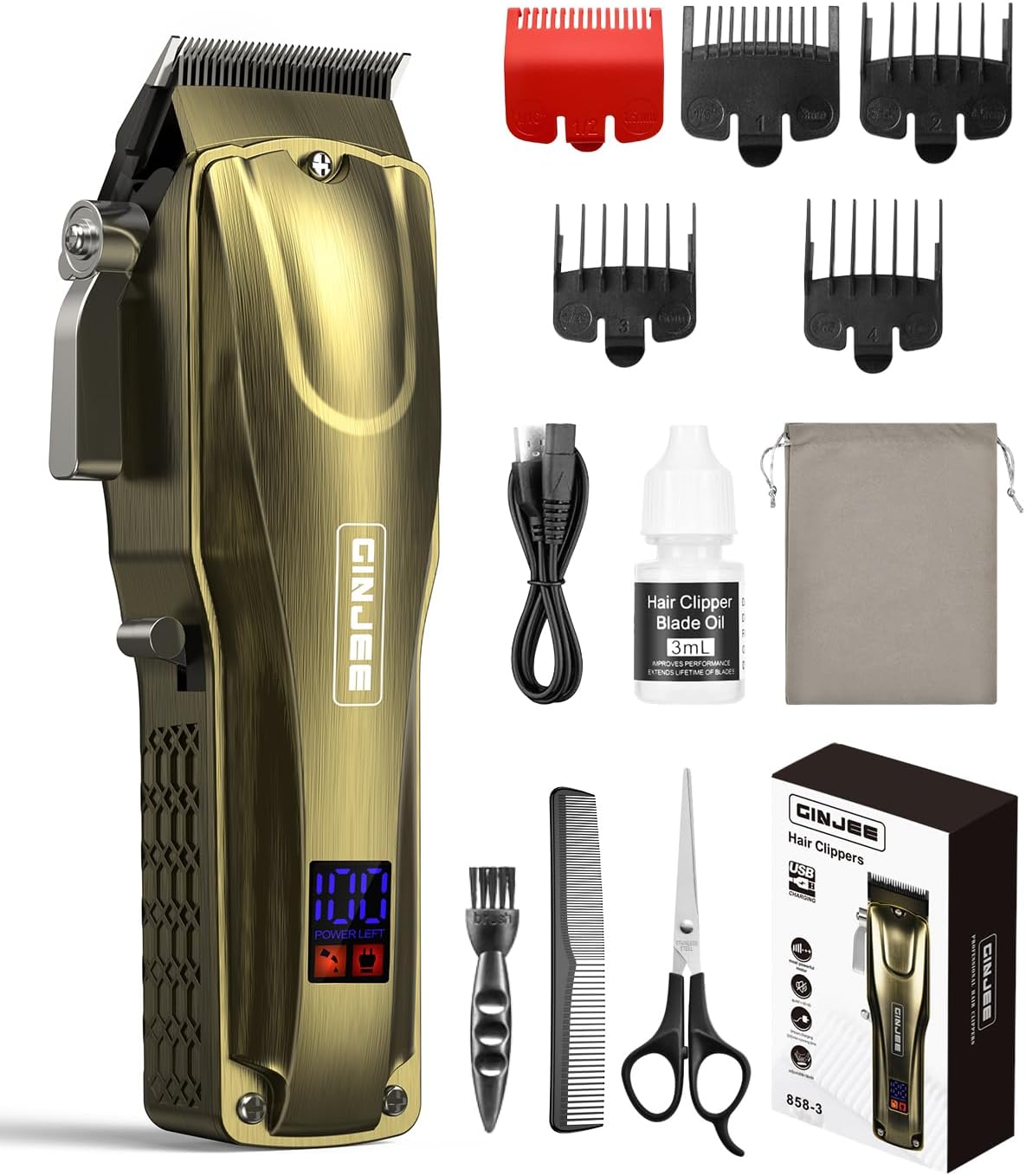 Professional Hair Clippers for Men - Cordless & Corded with 7000RPM Motor | Waterproof Cutting Kit in Gold