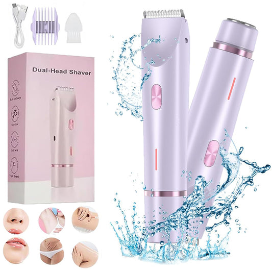Glow Aura Womens Shaver, 2 in 1 Bikini Trimmer for Women USB Rechargeable, IPX7 Waterproof Wet & Dry Electric Razors, Painless Hair Remover for Bikini Underarm Leg Arm Body Face, Purple