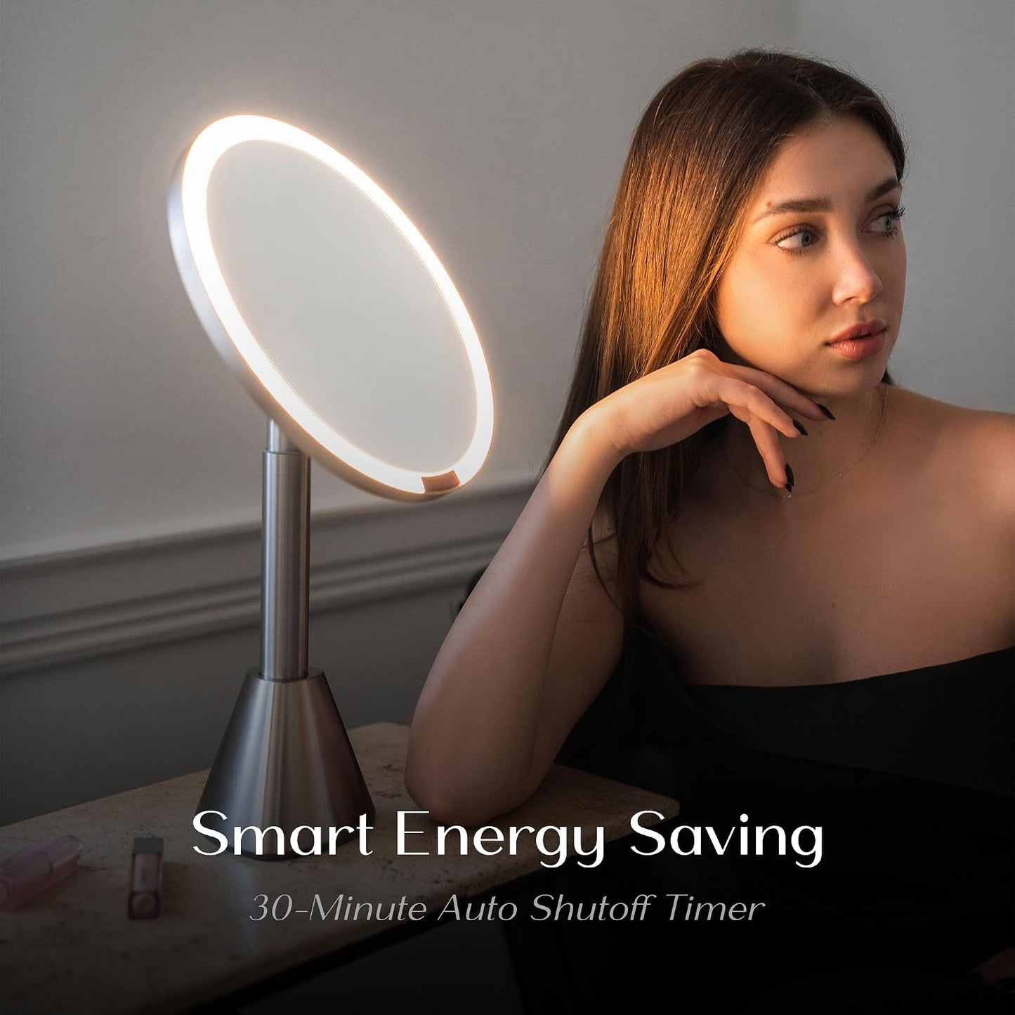Ilios 9" Lighted Makeup Mirror - 5X Magnification, Rechargeable LED | Adjustable Lighting 3200K–6500K, Silver