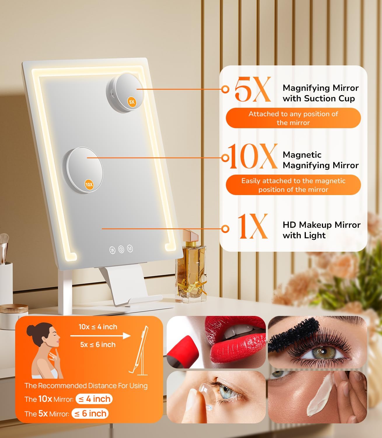 Lighted Makeup Mirror - Hollywood Rechargeable Vanity Mirror with 5X/10X Magnification & Dimmable Lighting | 11”x16.8” LED Tabletop Design
