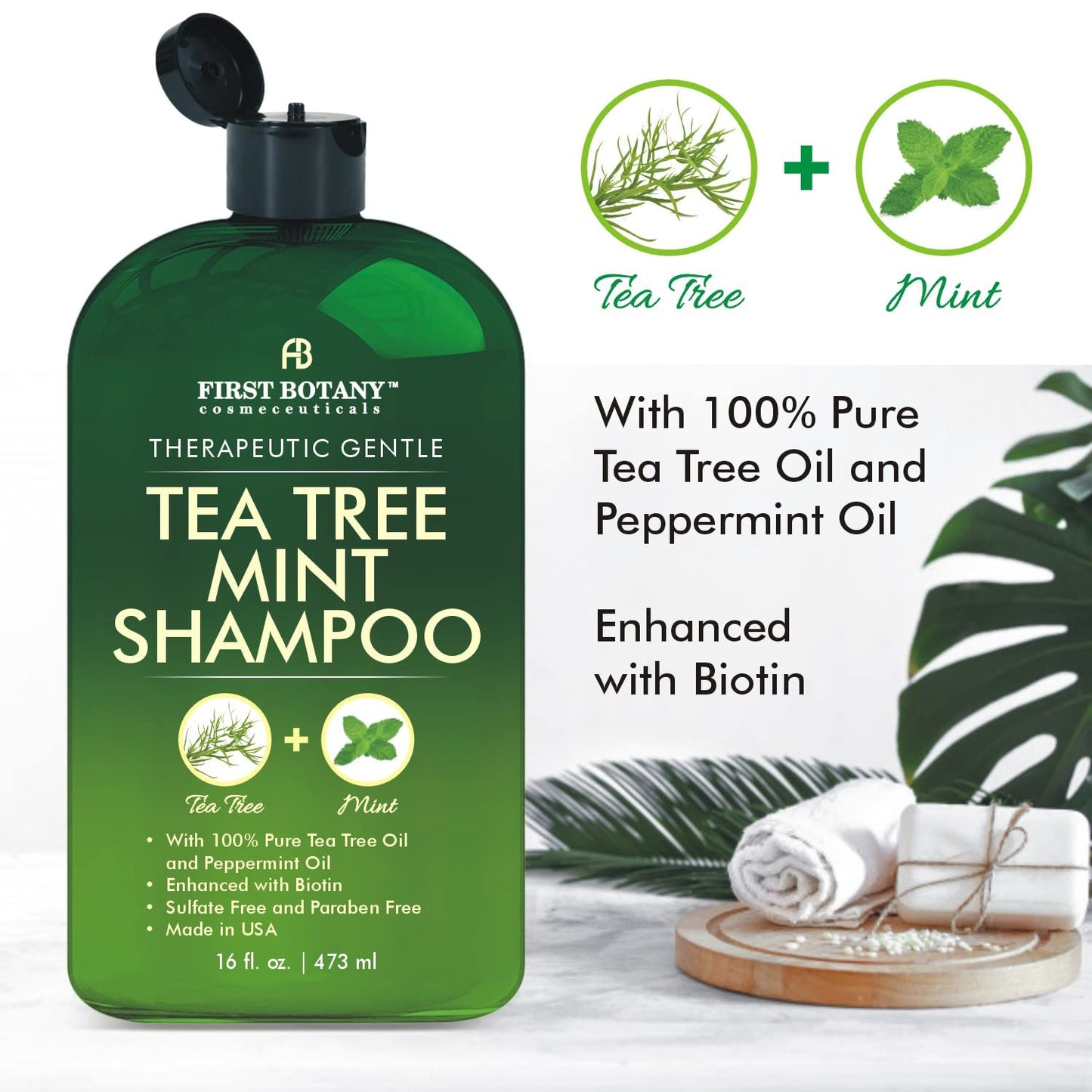 Tea Tree Mint Shampoo & Conditioner Set - Pure Tea Tree & Peppermint Oil for Hair Growth | 16 Fl Oz x 2