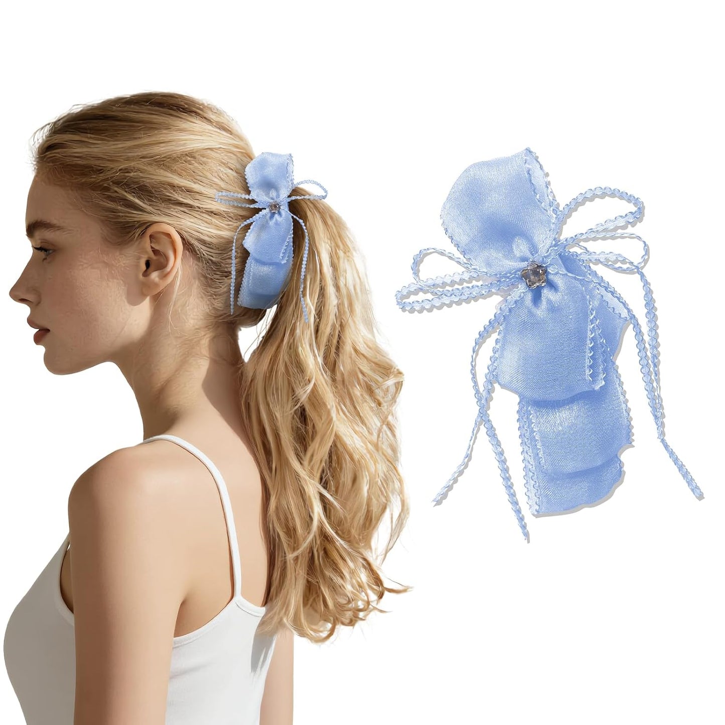 Banana Clips for Women - Cute Satin Polka Dot Hair Bow Claw Clips | Perfect for Thick & Thin Hair - Seersucker Yellow