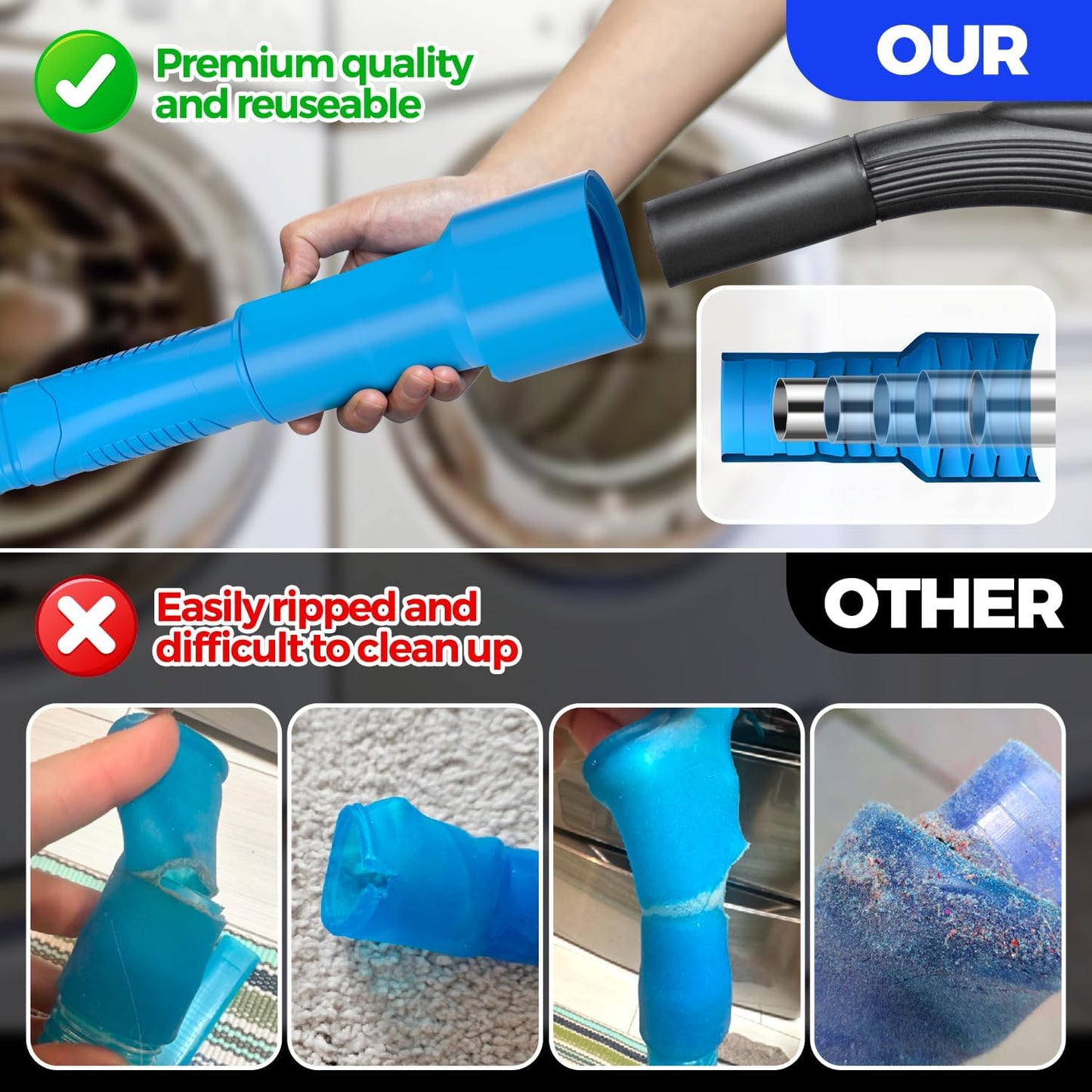 Holikme Dryer Vent Cleaner Kit - 2-Piece Lint Vacuum Attachment & Flexible Brush | Blue