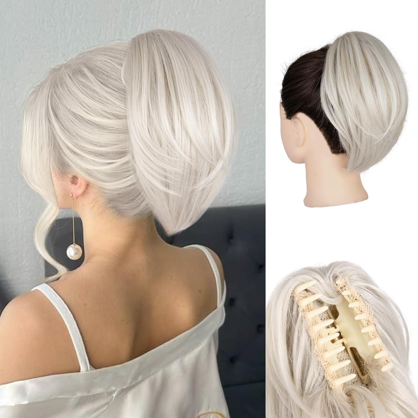 10 Inch Ponytail Extension - Straight Claw Clip Synthetic Hair | Brown with Blonde Highlights