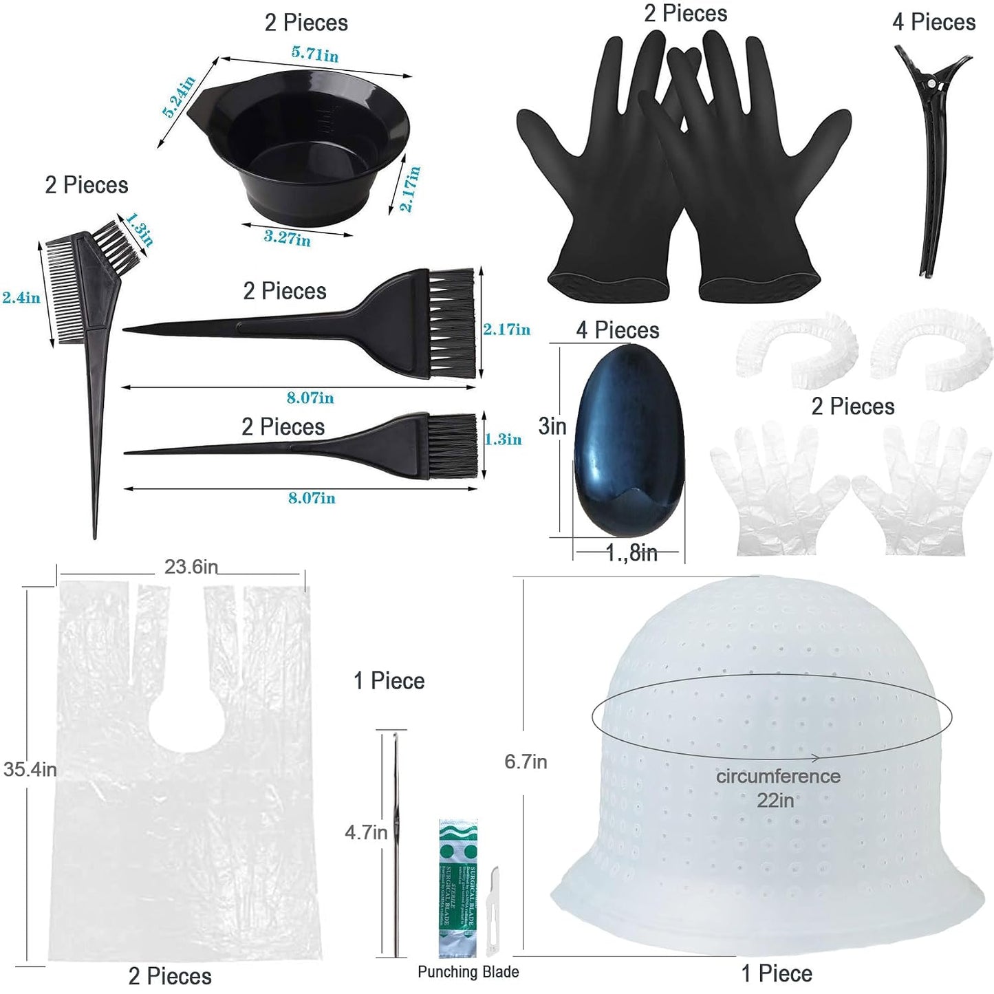 Silicone Highlight Caps - 24 Reusable Hair Coloring Caps with Hooks | Professional Hair Dyeing Tools for Men & Women